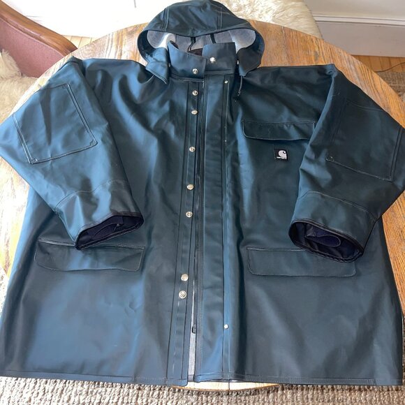 CARHARTT heavy duty rain coat w/removable hood/corduroy lined collar/XL - Picture 1 of 11